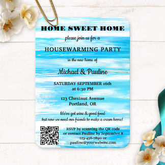 Neon Blue Turquoise verf QR Housewarming Kaart