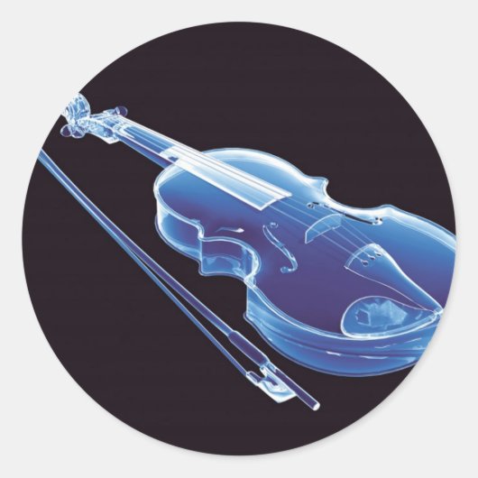 Neon Blue Violin Ronde Sticker (Voorkant)