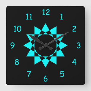 Neon Blue w/Star Vierkante Klok