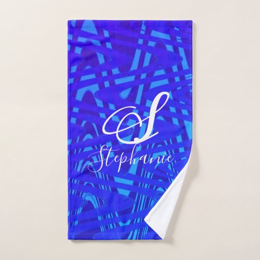Neon Blue Wave Abstract Monogram Initialen Nautisc Bad Handdoek (Handdoek)