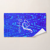 Neon Blue Wave Abstract Monogram Initialen Nautisc Bad Handdoek (Handdoek)