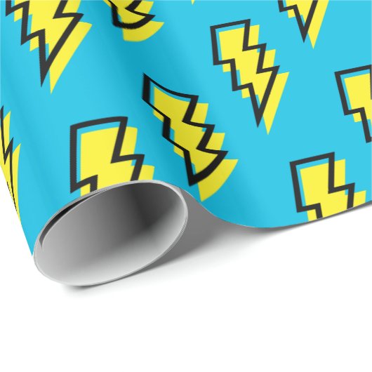 Neon Blue Yellow Lightning Bolt Pattern (80/90) Cadeaupapier (Rol Hoek)