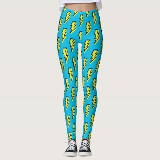 Neon Blue Yellow Lightning Bolt Pattern (80/90) Leggings (Voorkant)
