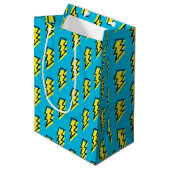 Neon Blue Yellow Lightning Bolt Pattern (80/90) Medium Cadeauzakje (Voorkant Gekanteld)