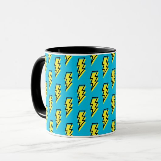 Neon Blue Yellow Lightning Bolt Pattern (80/90) Mok (Voorkant links)
