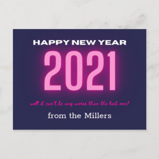 neon bold happy new year pink briefkaart