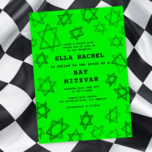 NEON Bold Waterverf Star van David Bar Bat Mitzvah Kaart