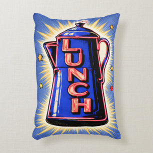 Neon Bord, Koffiepot, Lunch, POP Art Stijl Accent Kussen