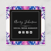 Neon Botanical Garden Bloom Qr Code Social Media Vierkante Visitekaartje (Voorkant)