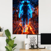 Neon Bounty Hunter, een Westerne cybercrimineel Poster (Thuiskantoor)