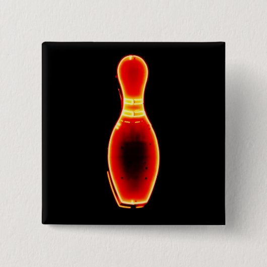  Neon Bowling Pin Vierkante Button 5,1 Cm (Voorkant)