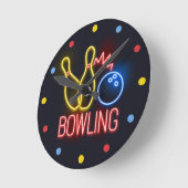 Neon Bowling Skittttes Horloge murale (Angle)