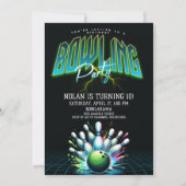Neon Bowling verjaardagsuitnodiging Kaart (Voorkant)