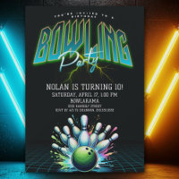 Neon Bowling Verjaardagsuitnodiging voor Jongens