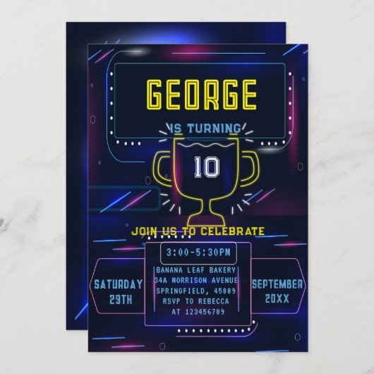 Neon boy verjaardag kaart (Voorkant / Achterkant)