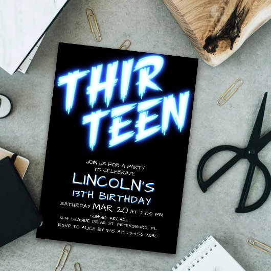 Neon Boys Pool 13ème anniversaire Invitation