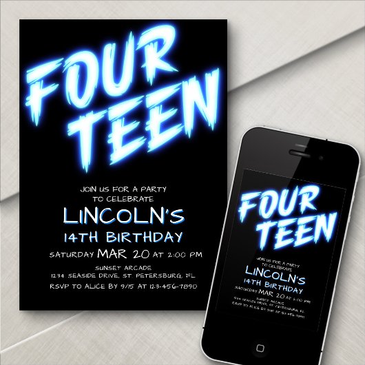 Neon Boys Pool 14ème anniversaire Invitation
