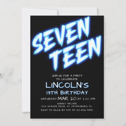 Neon Boys Pool 17ème anniversaire Invitation (Devant)