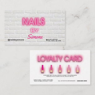 Neon & Brick Background Nail Artist Visitekaartje