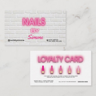 Neon & Brick Background Nail Artist Visitekaartje
