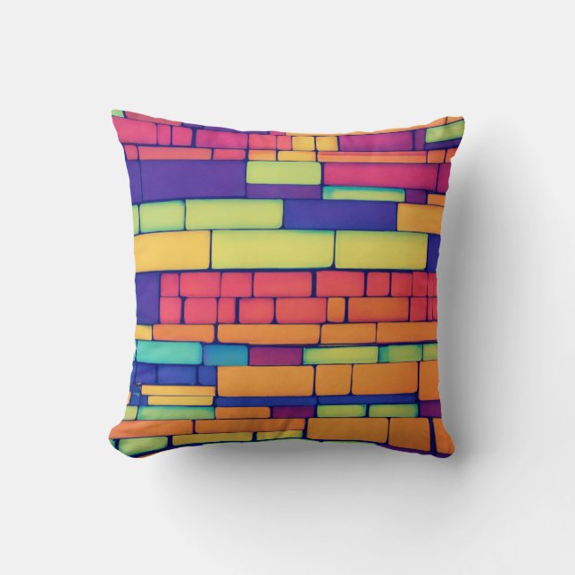 Neon Bricks Mozaïek Ontwerp Kussen (Voorkant)
