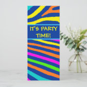 Neon bright zebra bijt verjaardagsfeest kaart (Staand voorkant)