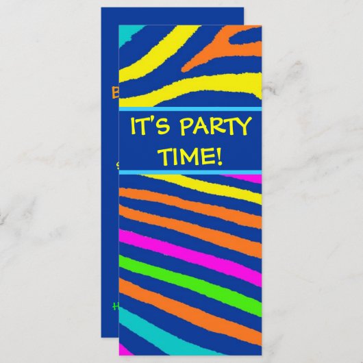 Neon bright zebra bijt verjaardagsfeest kaart (Voorkant / Achterkant)
