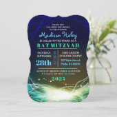 Neon brillant Stars Bar Mitzvah bleu Invitation (Debout devant)