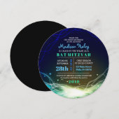 Neon brillant Stars Bar Mitzvah bleu Invitation (Devant / Derrière)