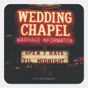 Neon Bruiloft Kapel Sign in Las Vegas, Verenigde S Vierkante Sticker