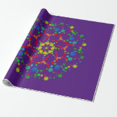 Neon Bubble Orbs Mandala op Deep Paars Cadeaupapier (Uitgerold)