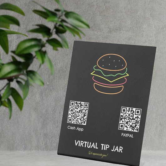 Neon Burger Virtual Tip Jar Tabletop Sign Reclamebord Met Voetstuk