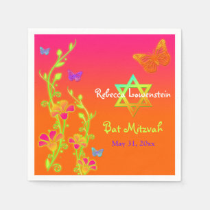 Neon Butterflies & Flowers Bat Mitzvah Napkins 2 Servetten
