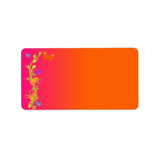 Neon Butterfly & Flowers Blank Address Label (Voorkant)