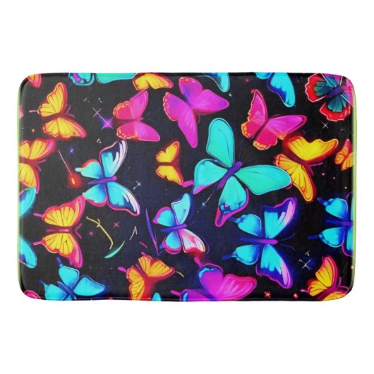 Neon Butterfly Pattern Badmat (Voorkant)