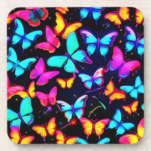 Neon Butterfly Pattern Bier Onderzetter