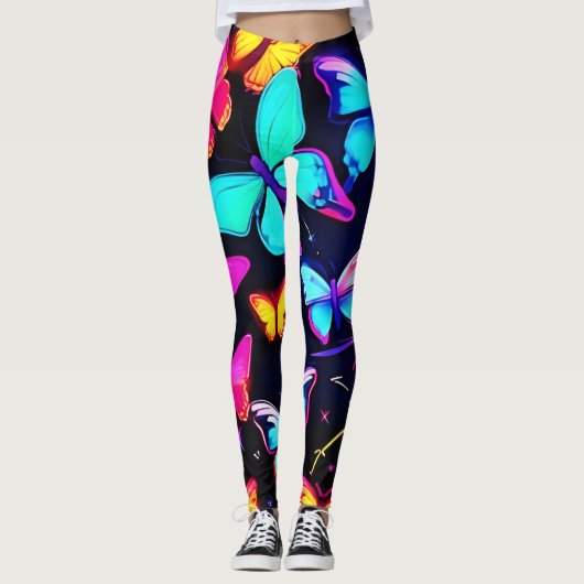 Neon Butterfly Pattern Leggings (Voorkant)