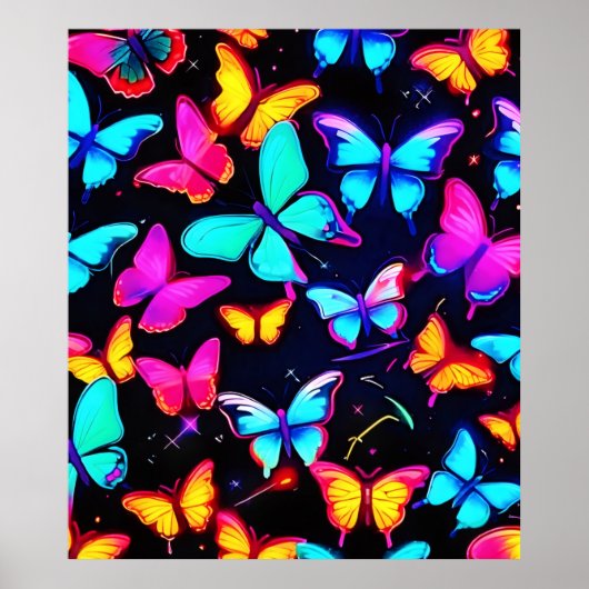 Neon Butterfly Pattern Poster (Voorkant)