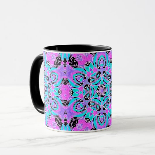 Neon caleidoscoop, mandala mok (Voorkant links)