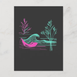 NEON CALM – Retro Wave & Botanische Lijnkunst Briefkaart