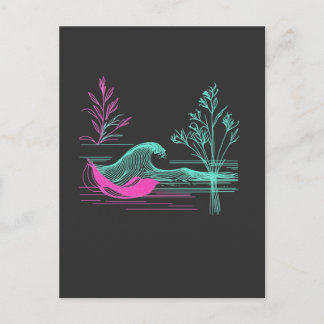 NEON CALM – Retro Wave & Botanische Lijnkunst Briefkaart