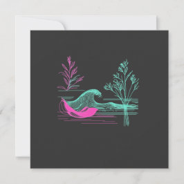 NEON CALM – Retro Wave & Botanische Lijnkunst Feestdagenkaart