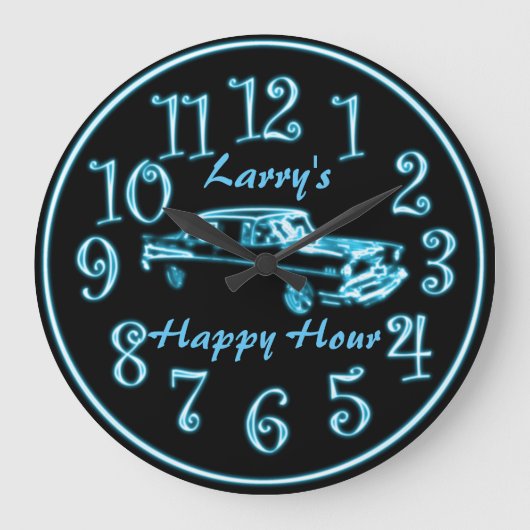 Neon Car, aangepaste naam Happy Hour Clock Grote Klok (Voorkant)