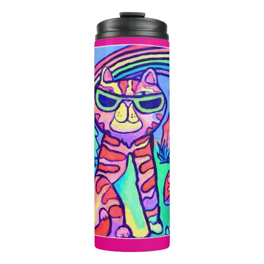 Neon Cat Cool Art Painting Fun Design Thermosbeker (Voorkant)