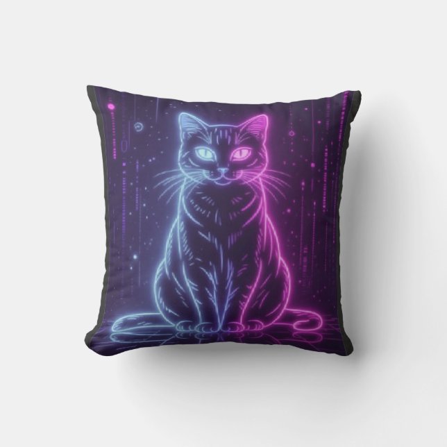 **Neon Cat Design – Glowing Futuristic Feline Art* Kussen (Voorkant)