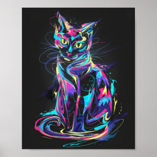 Neon Cat in Abstracte beweging Poster