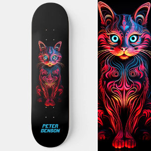 Neon Cat Tribal Tattoo Kunst Skateboard