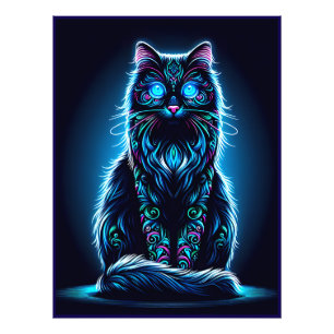 Neon Cat Vivid Achtergrond-97948 Foto Afdruk