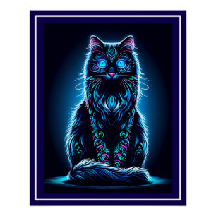 Neon Cat Vivid Achtergrond-97948 Perfect Poster