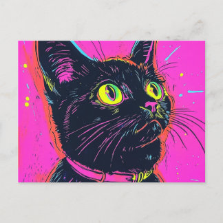 Neon cat wenskaart briefkaart